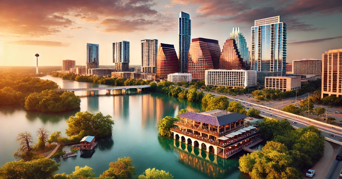 Scenic view of downtown Austin, TX with Lady Bird Lake