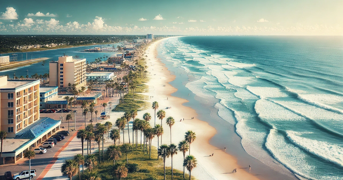 Scenic view of Daytona Beach with white sandy shores and ocean waves