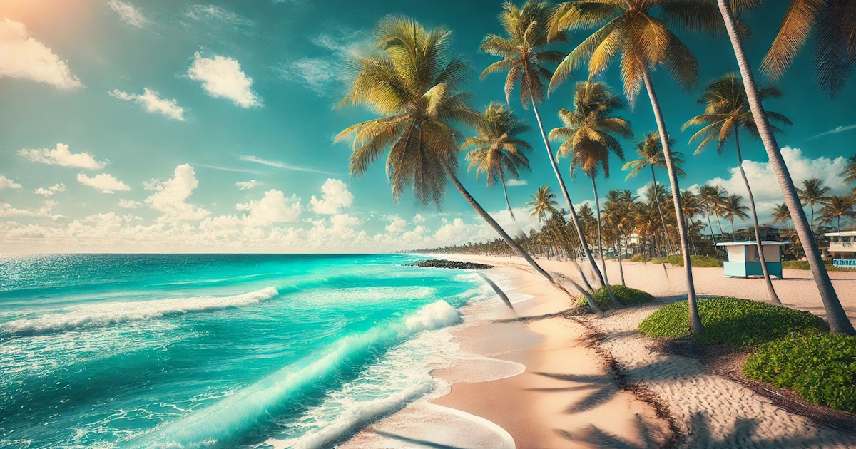 Hollywood Beach with clear waters and palm trees in Florida