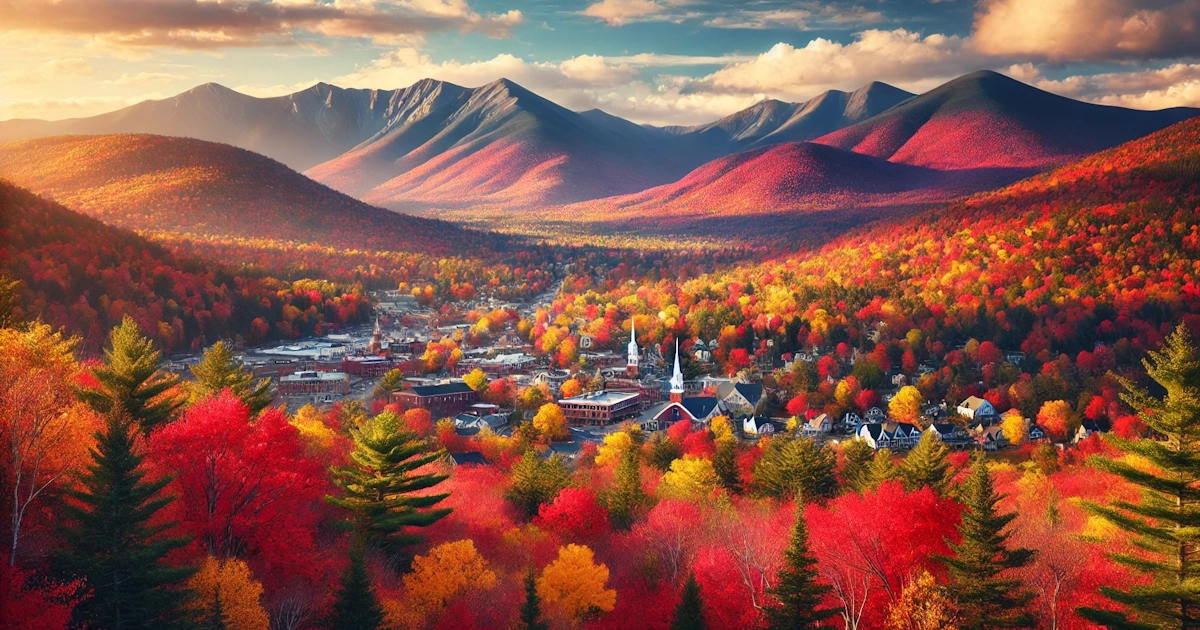 Scenic view of Lincoln, NH in the White Mountains during fall