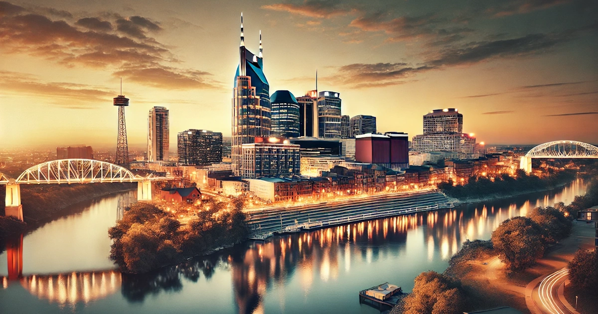 Scenic view of Nashville, TN with skyline and river