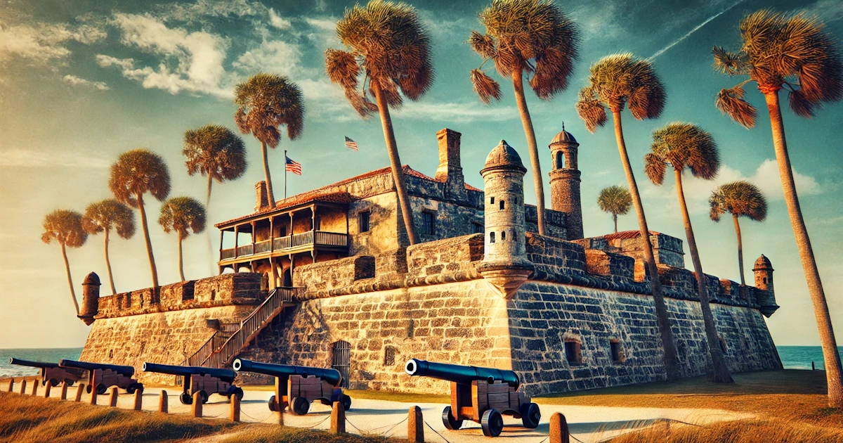 Historic fort and palm trees in St. Augustine, Florida